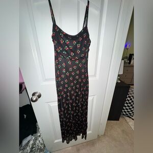 See You Monday Black Maxi Dress with Cherry Print